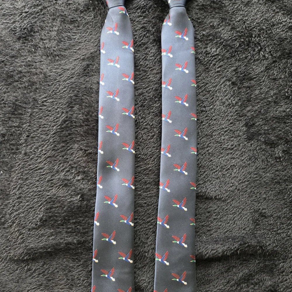 Navy Tie with Colorful Bird Pattern
